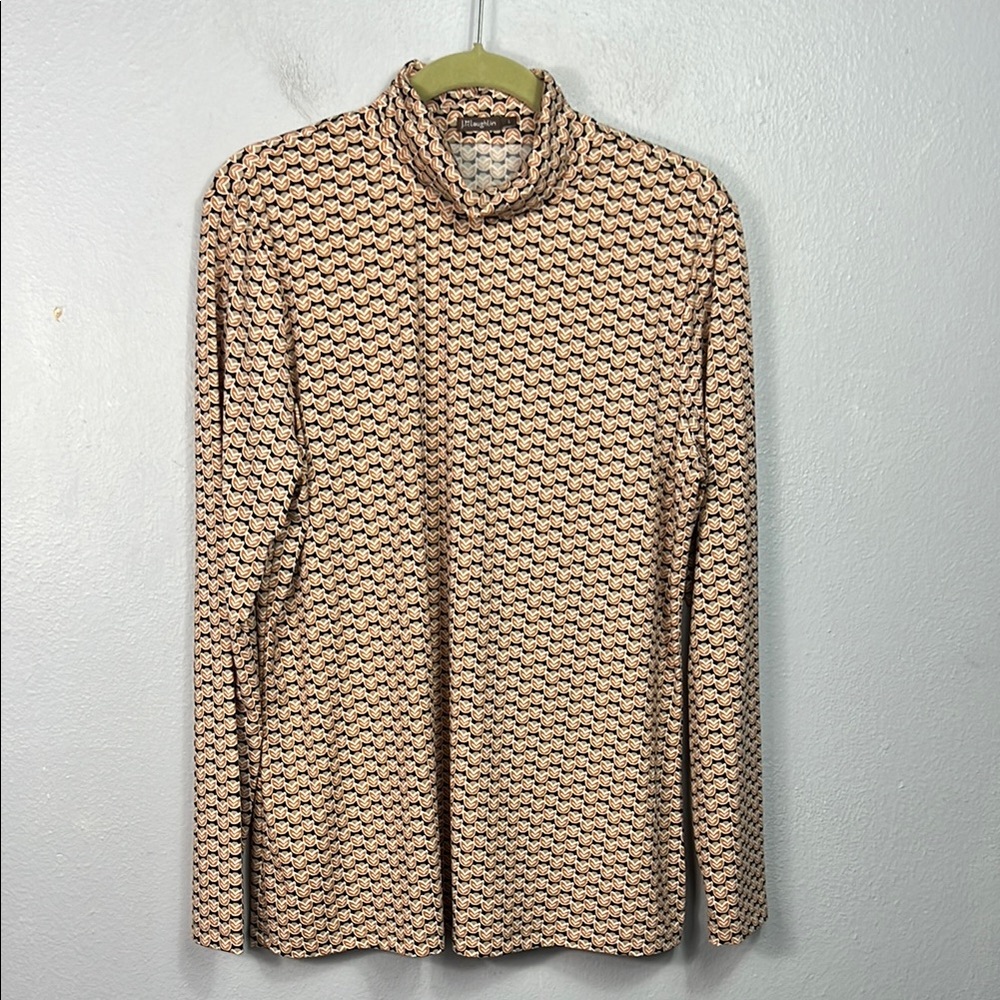 J. McLaughlin Geometric Print Long Sleeve Stretchy Turtleneck Top Large